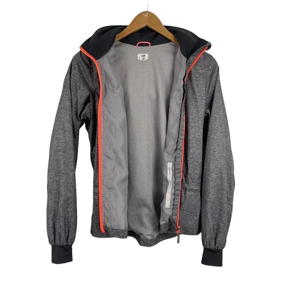 H&M Kids Sport Lightweight Windbreaker Gray Jacket Full Zip Cinched Back 12-13Y